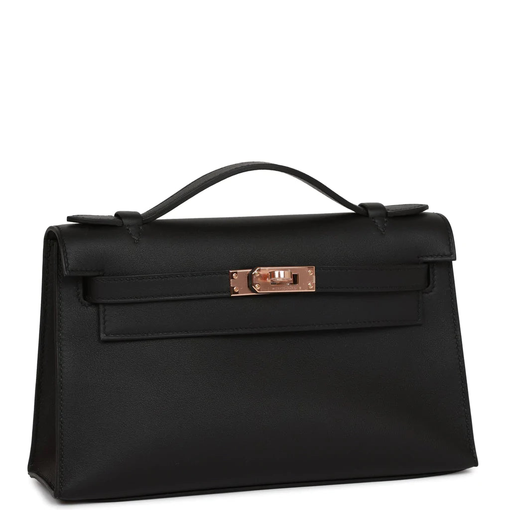 Hermès Kelly Pochette Black Swift Rose Gold Hardware