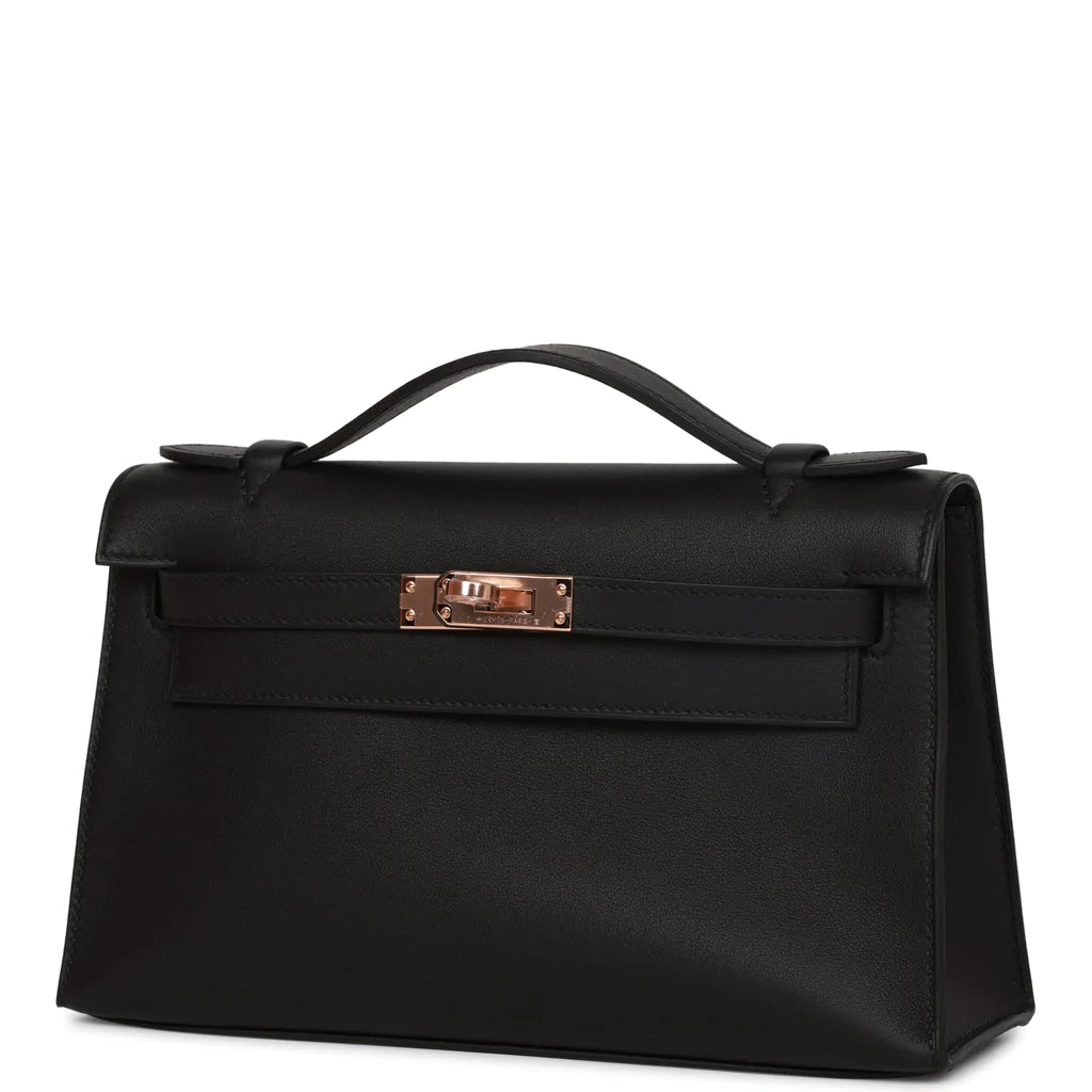 Hermès Kelly Pochette Black Swift Rose Gold Hardware