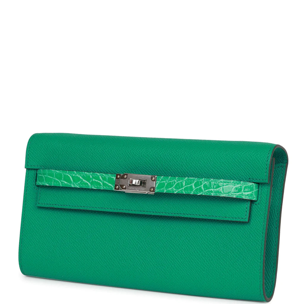 Hermès Touch Kelly Wallet To Go Vert Jade Epsom and Shiny Alligator Palladium Hardware