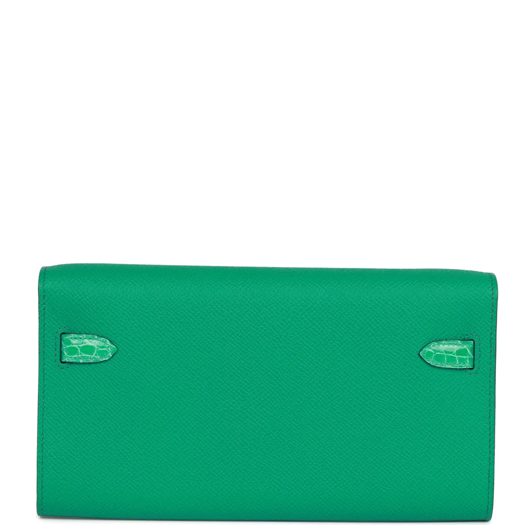 Hermès Touch Kelly Wallet To Go Vert Jade Epsom and Shiny Alligator Palladium Hardware