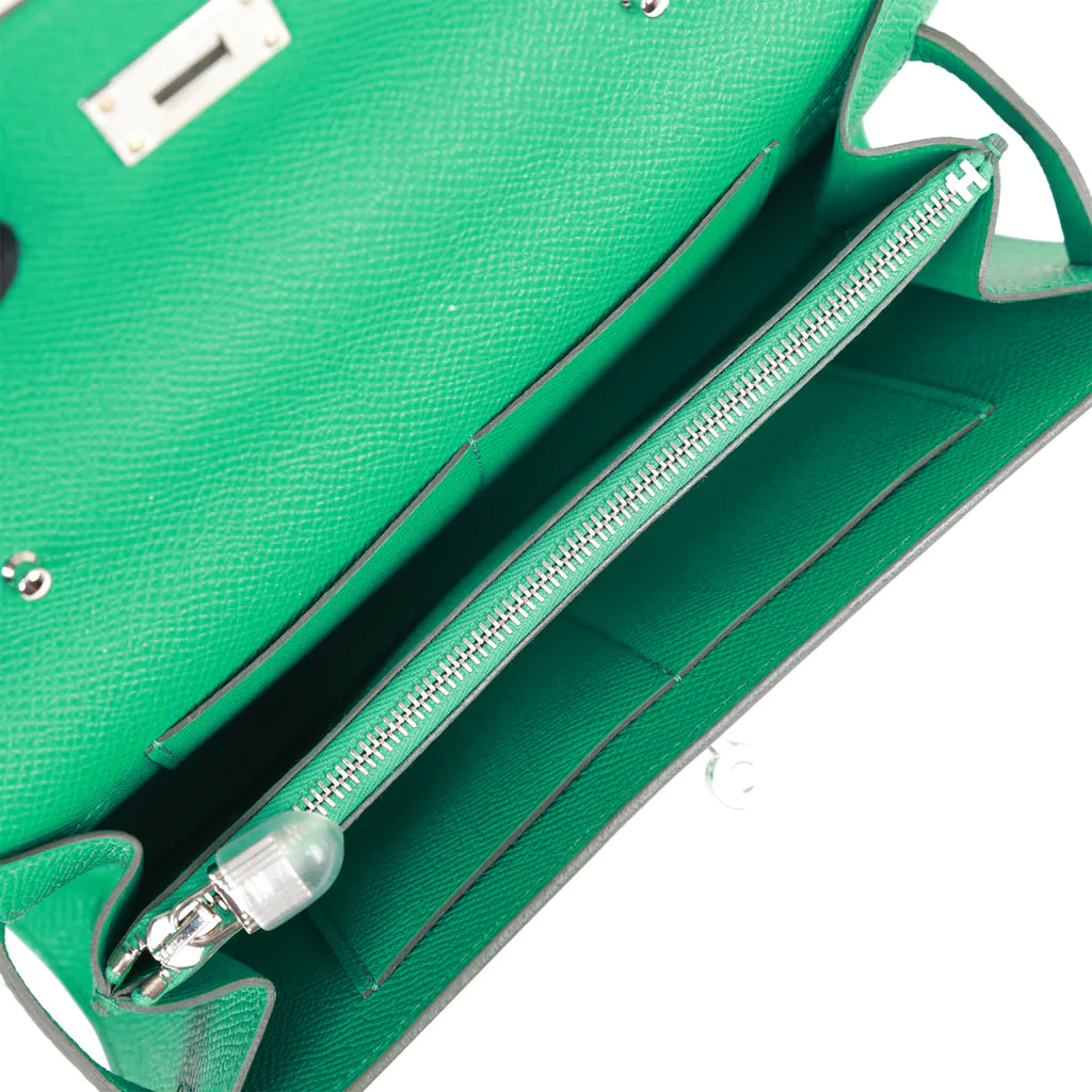 Hermès Touch Kelly Wallet To Go Vert Jade Epsom and Shiny Alligator Palladium Hardware