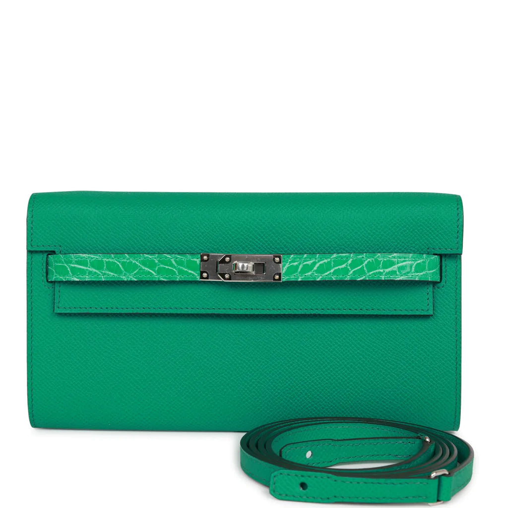 Hermès Touch Kelly Wallet To Go Vert Jade Epsom and Shiny Alligator Palladium Hardware