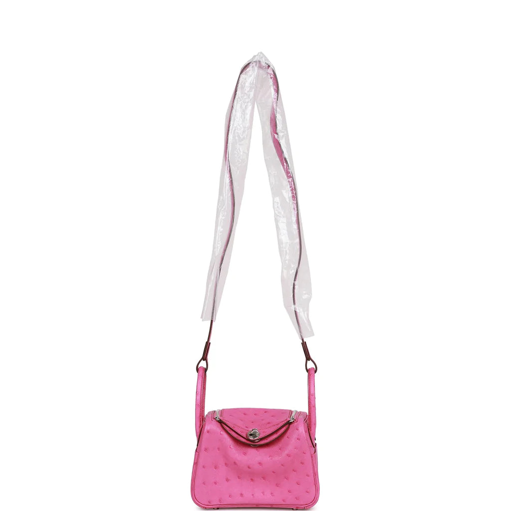 Hermès Mini Lindy Fuchsia Ostrich Palladium Hardware