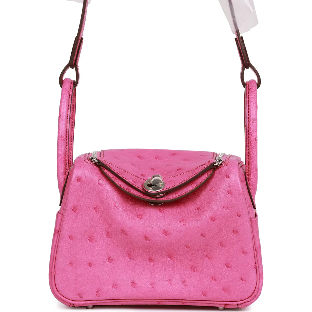 Hermès Mini Lindy Fuchsia Ostrich Palladium Hardware