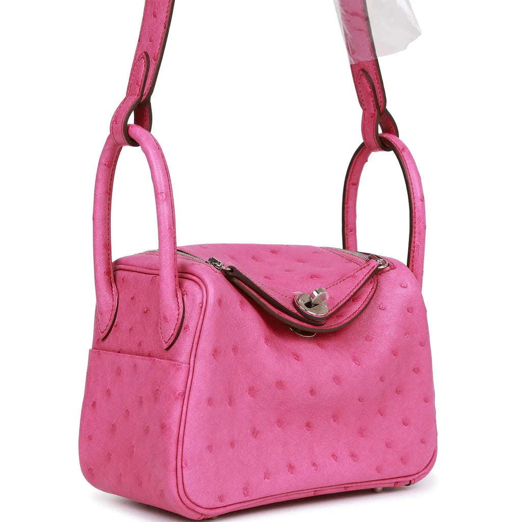 Hermès Mini Lindy Fuchsia Ostrich Palladium Hardware