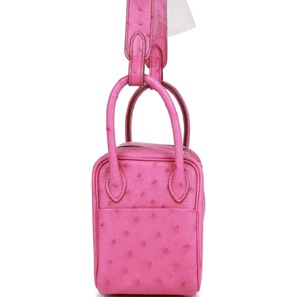 Hermès Mini Lindy Fuchsia Ostrich Palladium Hardware