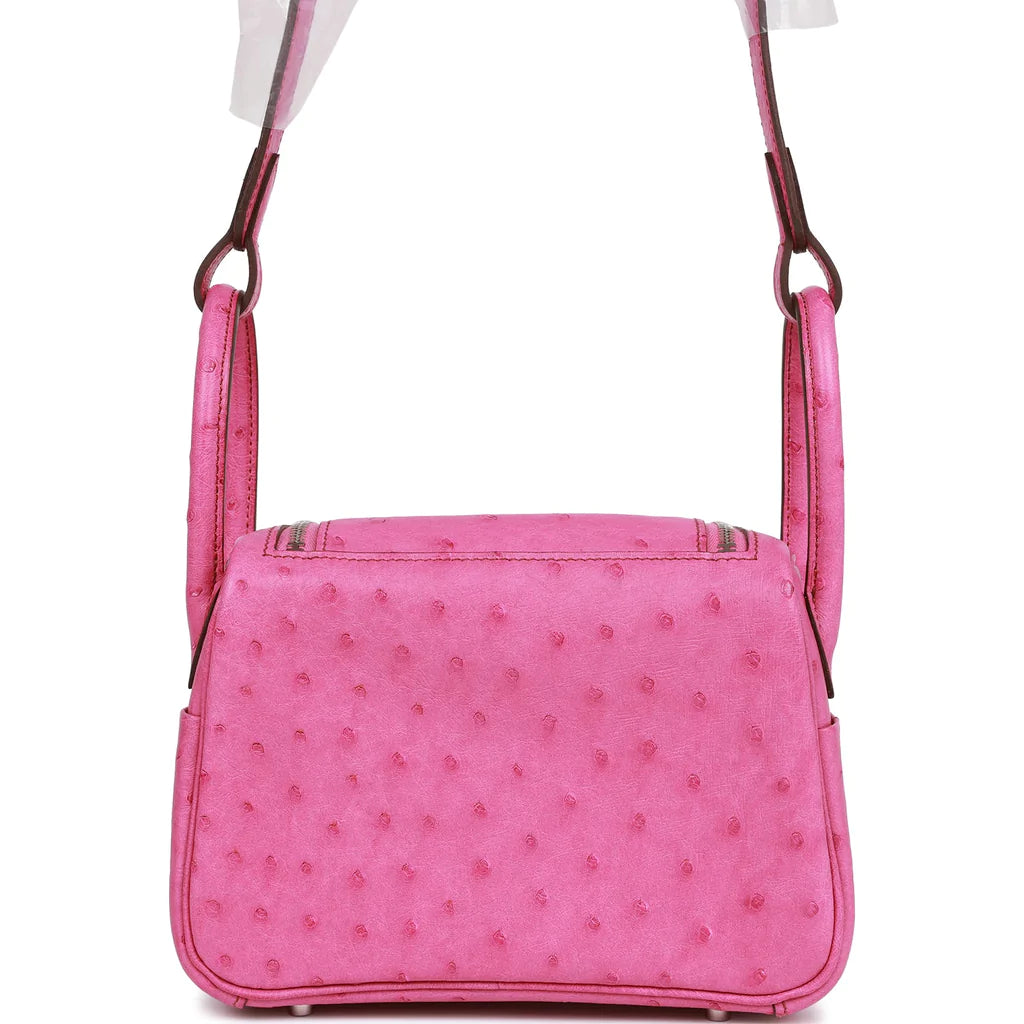 Hermès Mini Lindy Fuchsia Ostrich Palladium Hardware