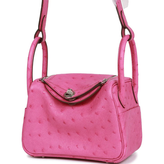 Hermès Mini Lindy Fuchsia Ostrich Palladium Hardware