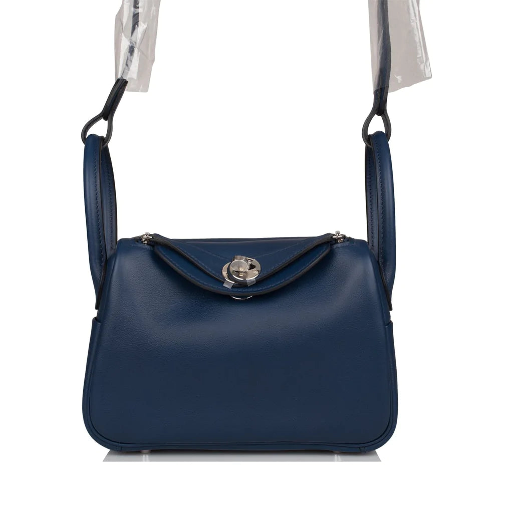 Hermès Mini Lindy Bleu Navy Verso Swift Palladium Hardware