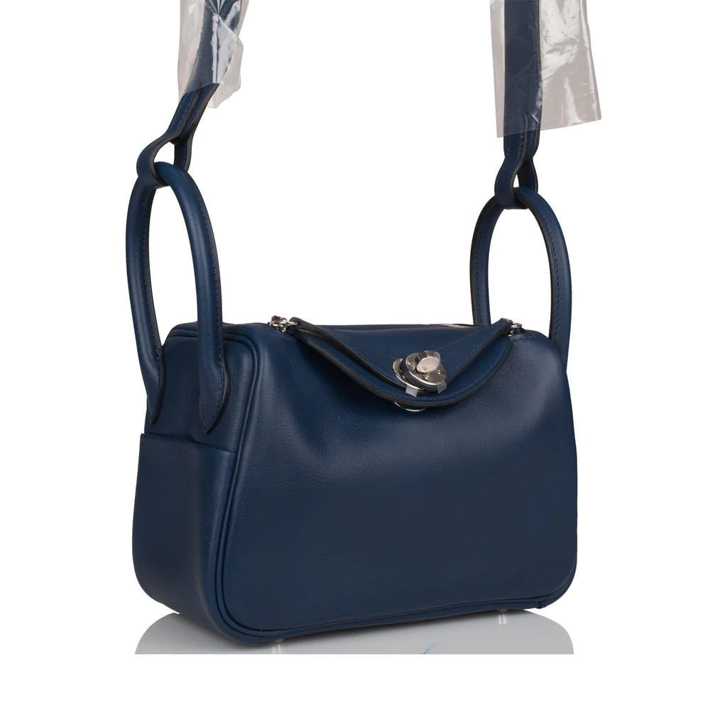 Hermès Mini Lindy Bleu Navy Verso Swift Palladium Hardware