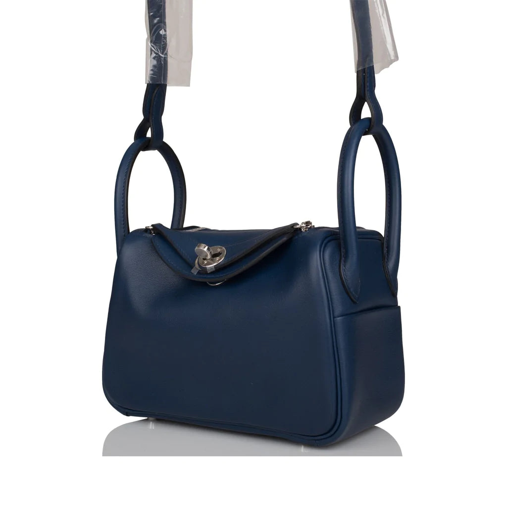 Hermès Mini Lindy Bleu Navy Verso Swift Palladium Hardware