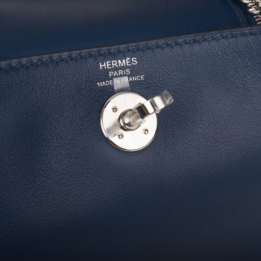 Hermès Mini Lindy Bleu Navy Verso Swift Palladium Hardware