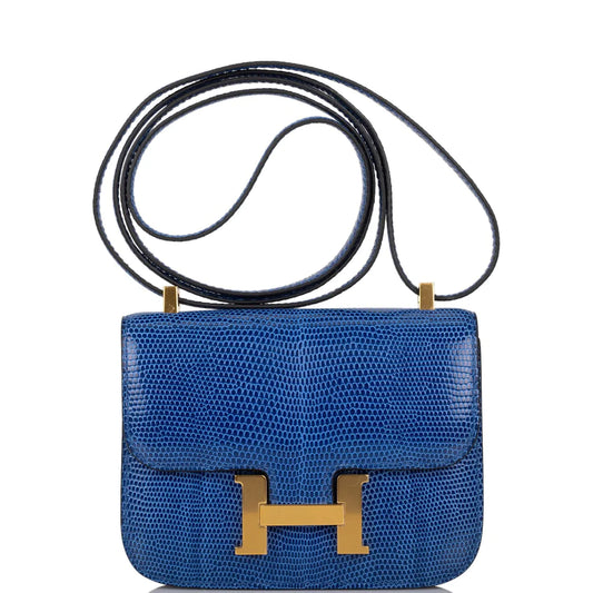 Hermès Micro Constance 14 Bleu Saphir Lizard Niloticus Gold Hardware