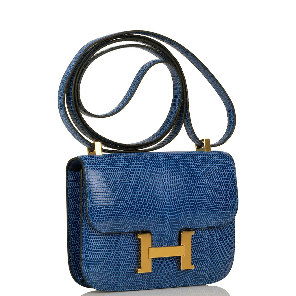 Hermès Micro Constance 14 Bleu Saphir Lizard Niloticus Gold Hardware