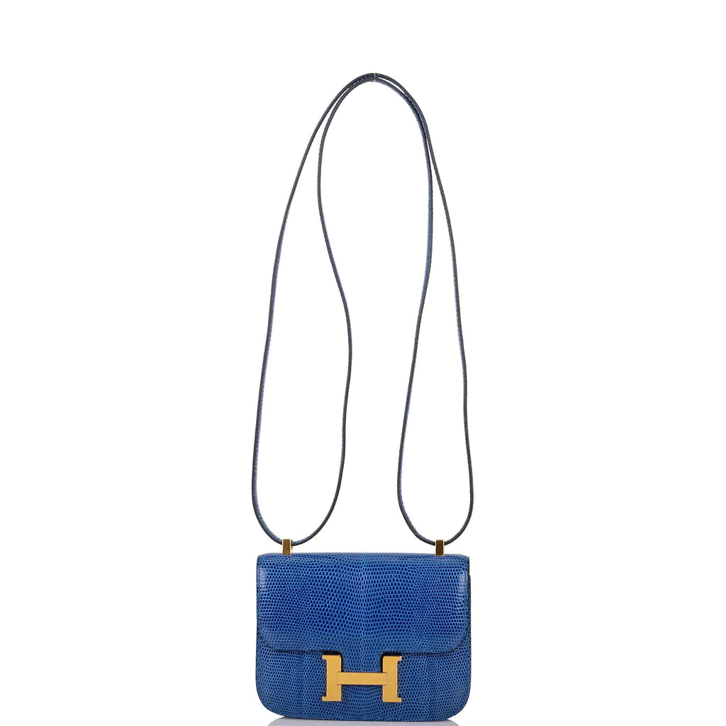 Hermès Micro Constance 14 Bleu Saphir Lizard Niloticus Gold Hardware