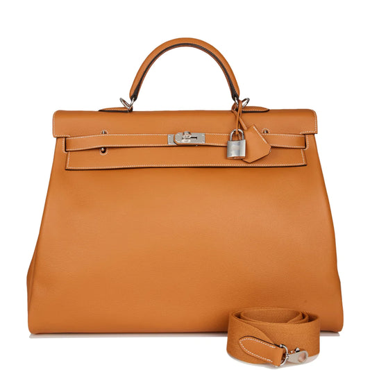 Hermès Kelly Relax Voyage 50 Toffee Togo Palladium Hardware