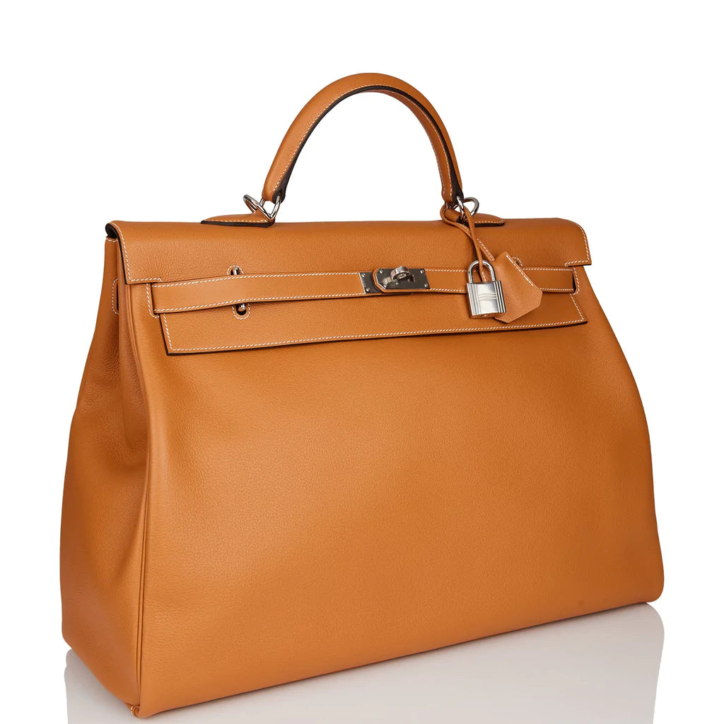 Hermès Kelly Relax Voyage 50 Toffee Togo Palladium Hardware