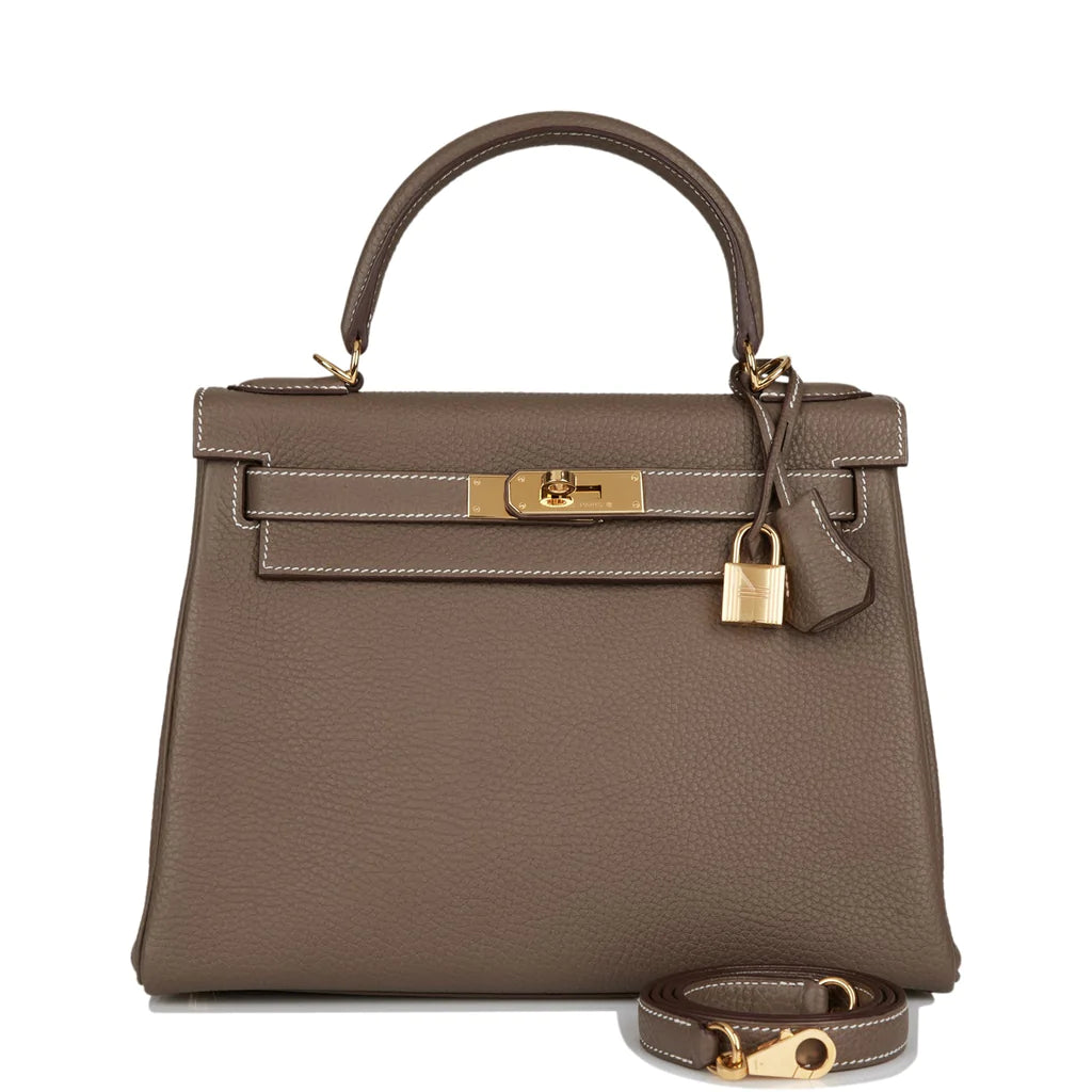 Hermès Kelly Retourne 28 Etoupe Clemence Gold Hardware