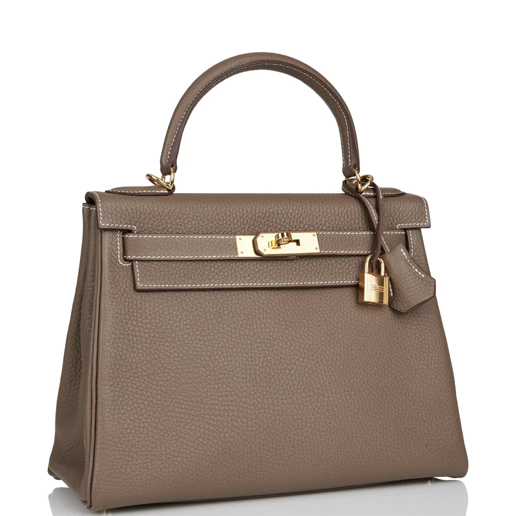 Hermès Kelly Retourne 28 Etoupe Clemence Gold Hardware