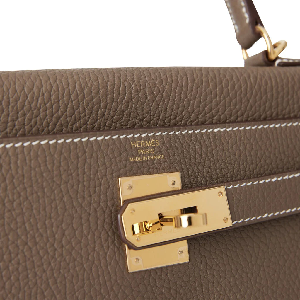 Hermès Kelly Retourne 28 Etoupe Clemence Gold Hardware