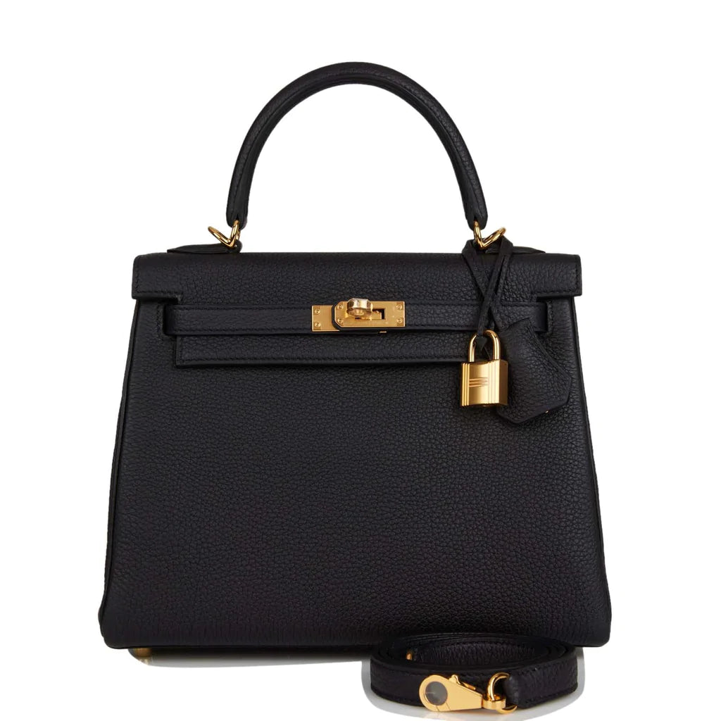 Hermès Kelly Retourne 25 Black Togo Gold Hardware