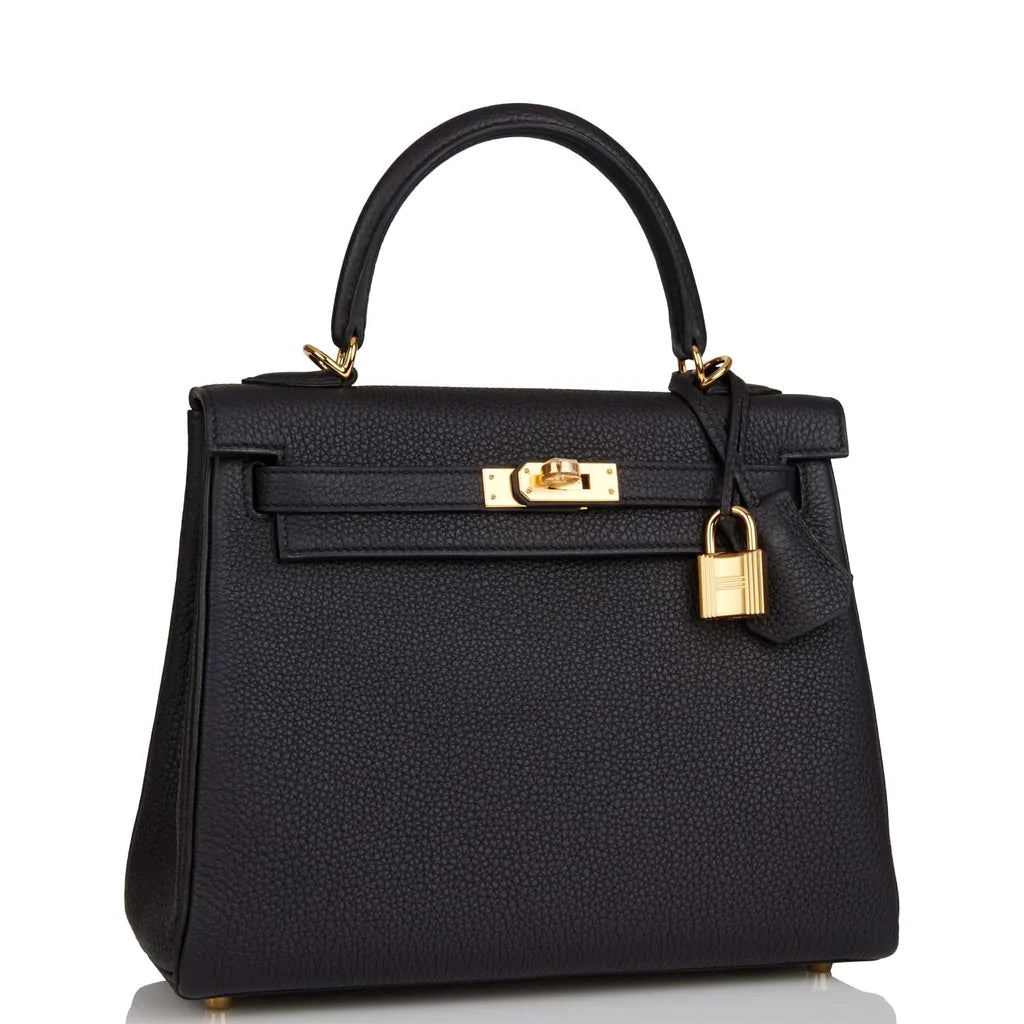 Hermès Kelly Retourne 25 Black Togo Gold Hardware