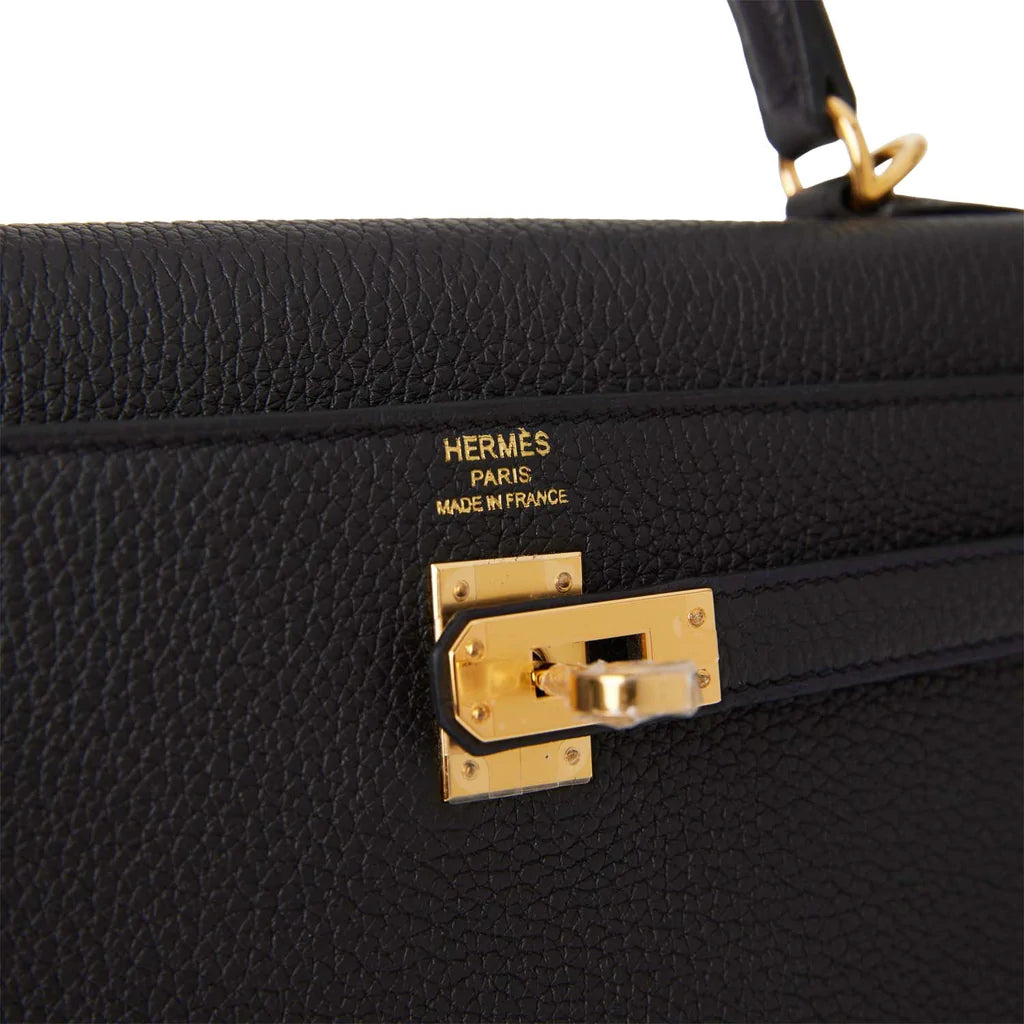 Hermès Kelly Retourne 25 Black Togo Gold Hardware