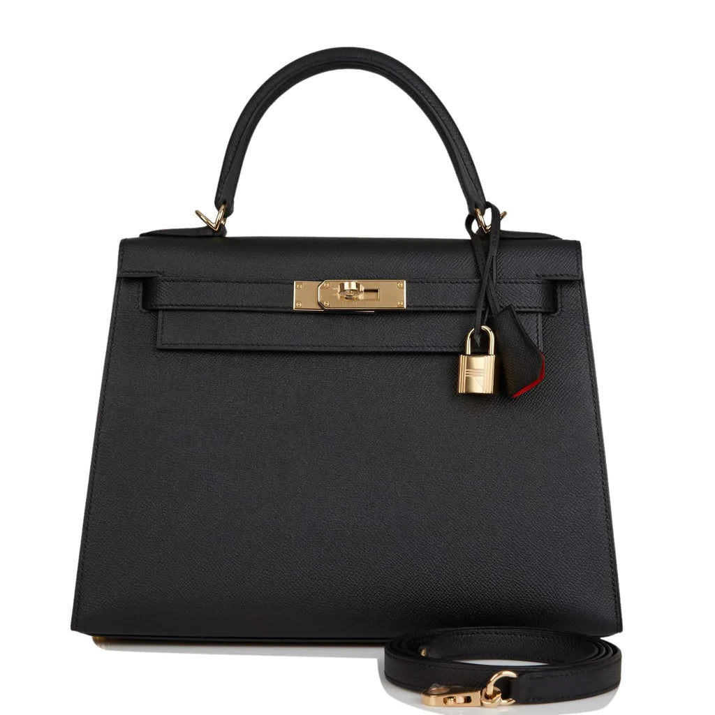 Hermès Special Order (HSS) Kelly Sellier 28 Black Verso Epsom Permabrass Hardware