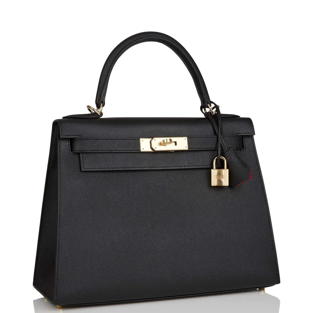 Hermès Special Order (HSS) Kelly Sellier 28 Black Verso Epsom Permabrass Hardware