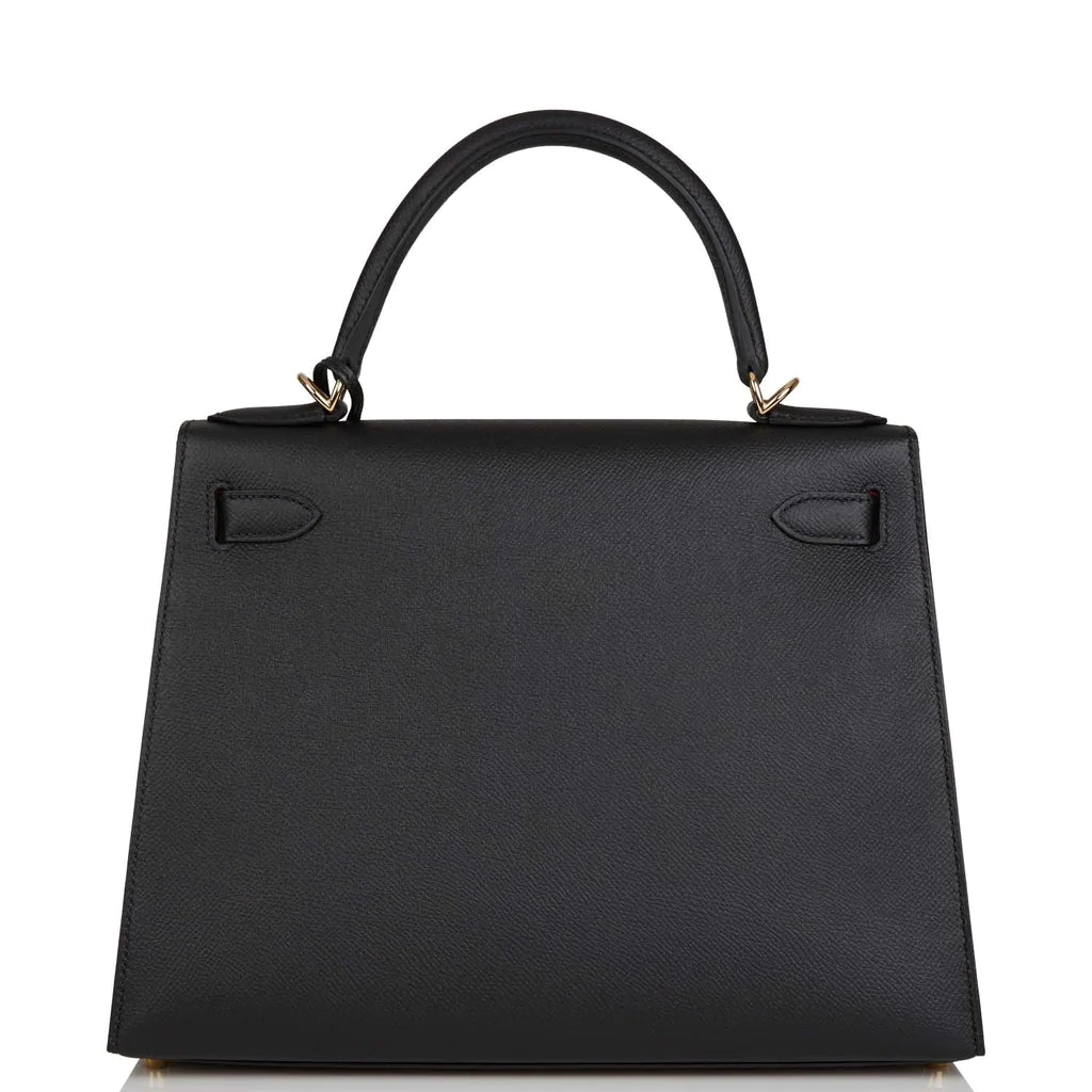 Hermès Special Order (HSS) Kelly Sellier 28 Black Verso Epsom Permabrass Hardware