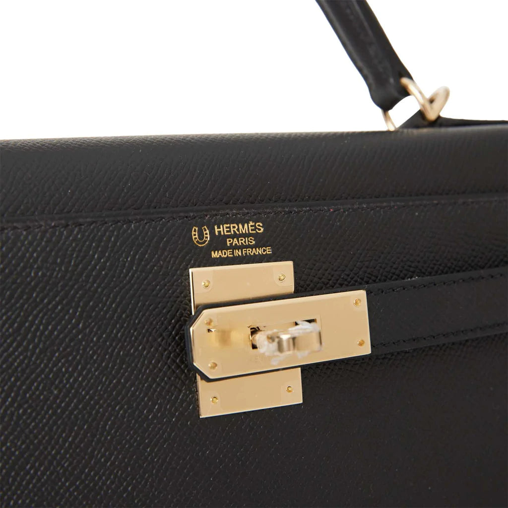 Hermès Special Order (HSS) Kelly Sellier 28 Black Verso Epsom Permabrass Hardware