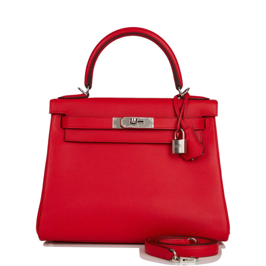 Hermès Kelly Retourne 28 Rouge de Coeur Verso Evercolor Palladium Hardware