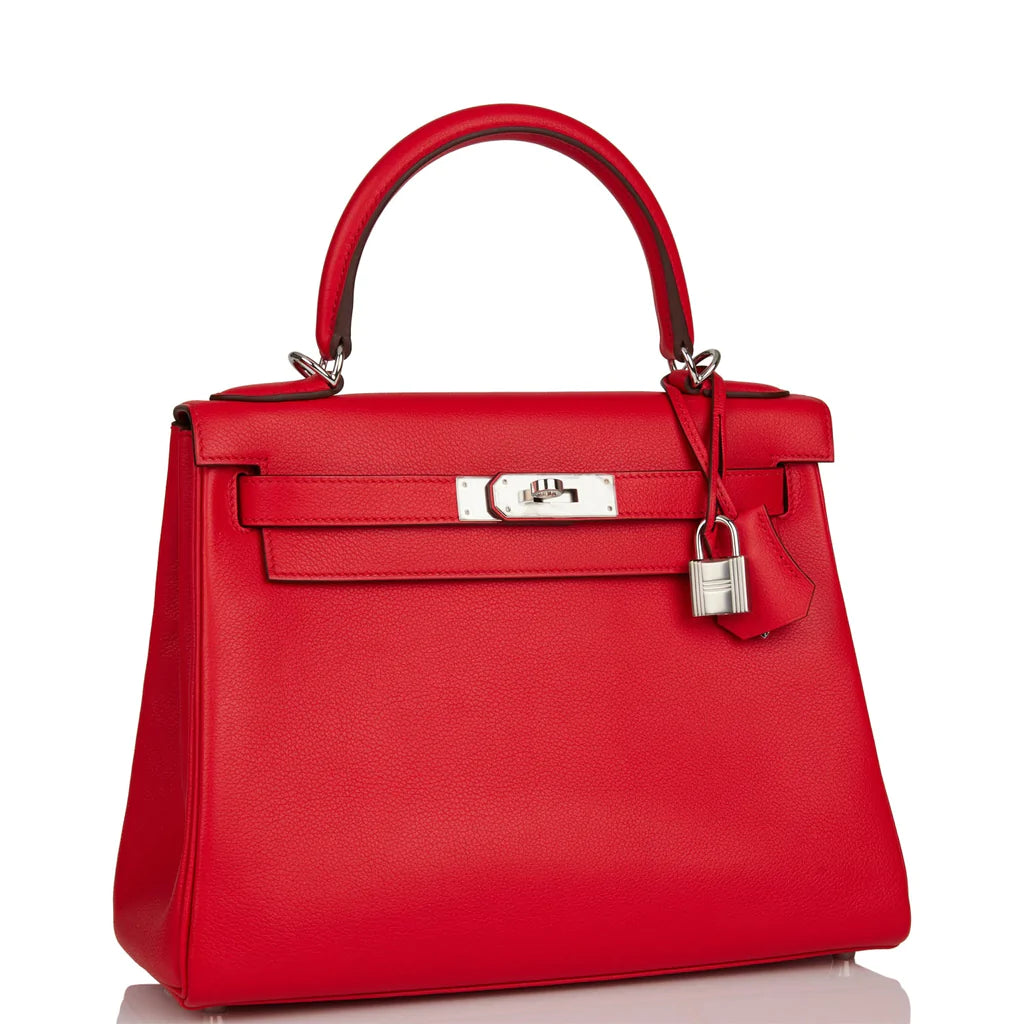 Hermès Kelly Retourne 28 Rouge de Coeur Verso Evercolor Palladium Hardware