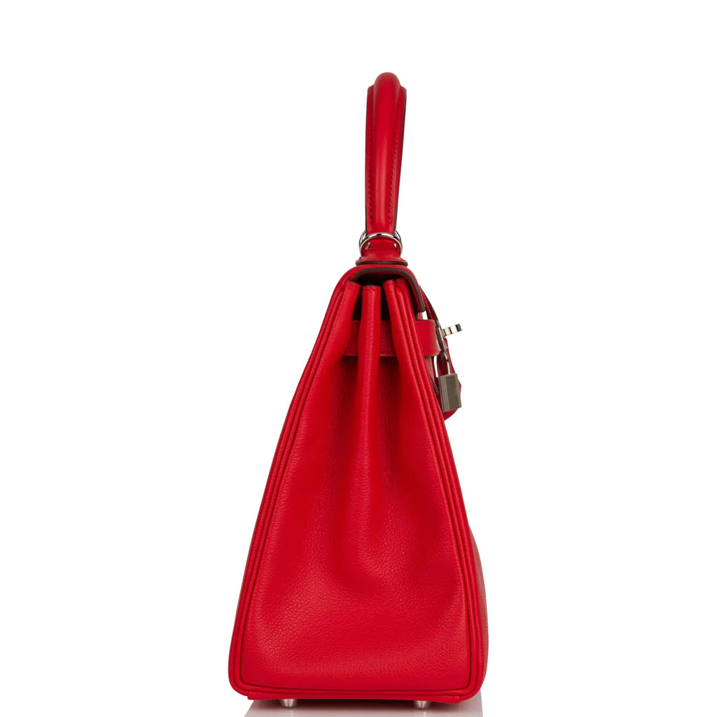 Hermès Kelly Retourne 28 Rouge de Coeur Verso Evercolor Palladium Hardware