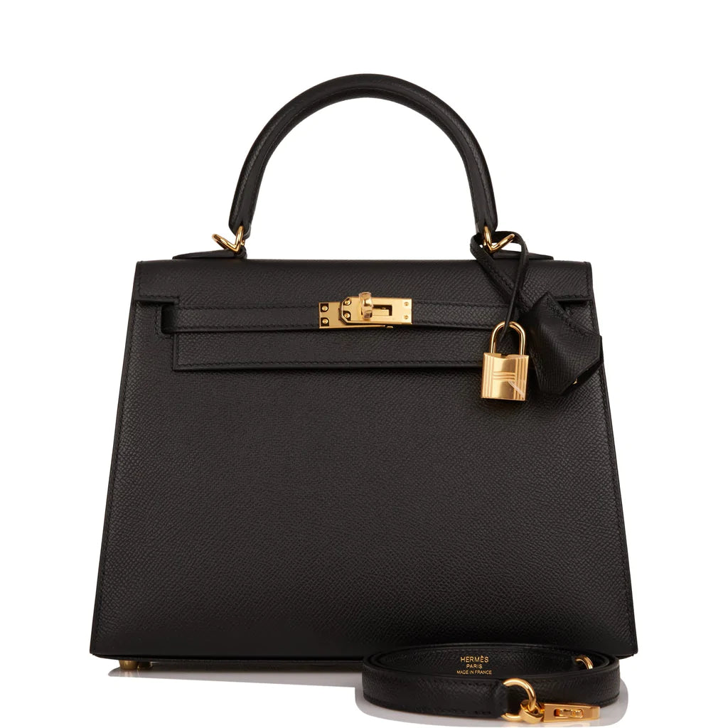 Hermès Kelly Sellier 25 Black Epsom Gold Hardware