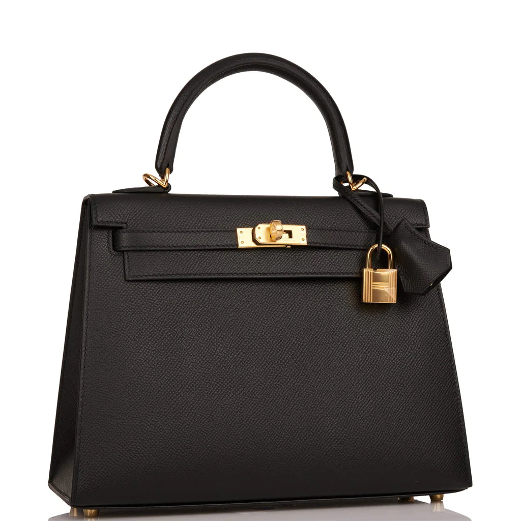 Hermès Kelly Sellier 25 Black Epsom Gold Hardware