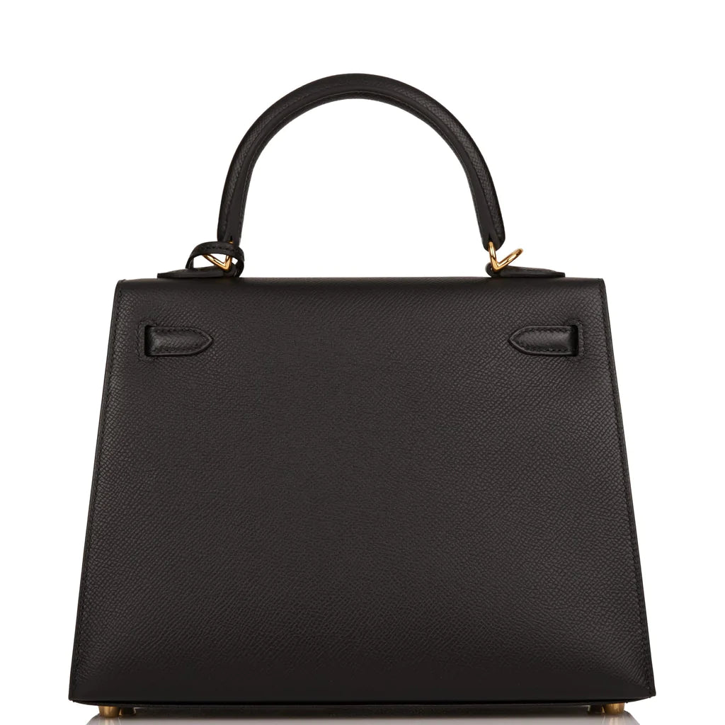 Hermès Kelly Sellier 25 Black Epsom Gold Hardware