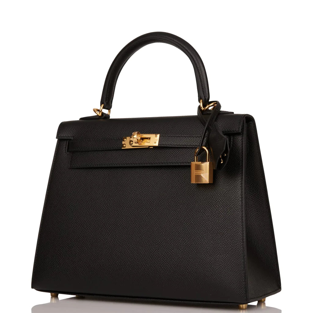 Hermès Kelly Sellier 25 Black Epsom Gold Hardware