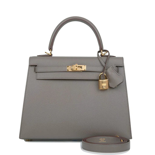 Hermès Kelly Sellier 25 Etain Epsom Gold Hardware