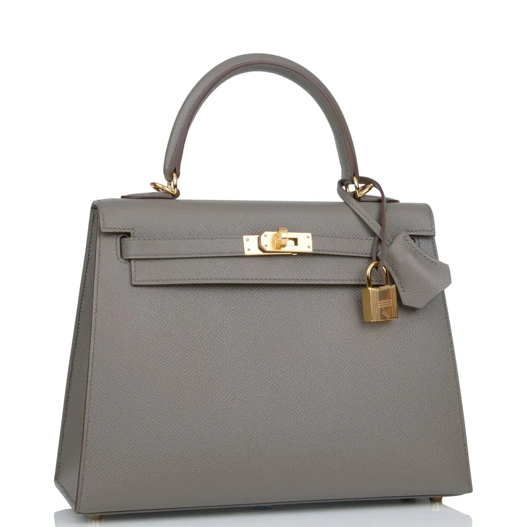 Hermès Kelly Sellier 25 Etain Epsom Gold Hardware