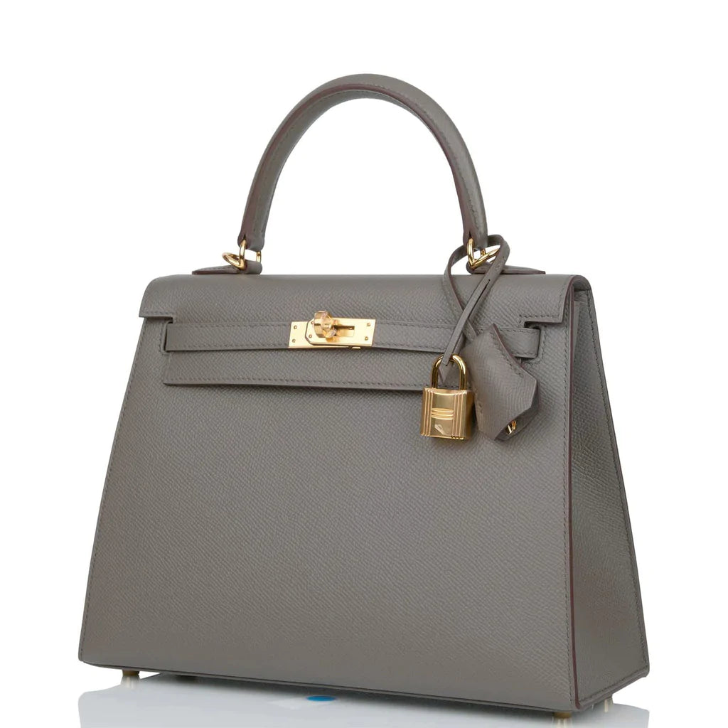 Hermès Kelly Sellier 25 Etain Epsom Gold Hardware