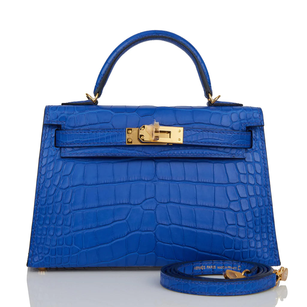 Hermès Kelly Sellier 20 Bleu Royal Matte Alligator Gold Hardware