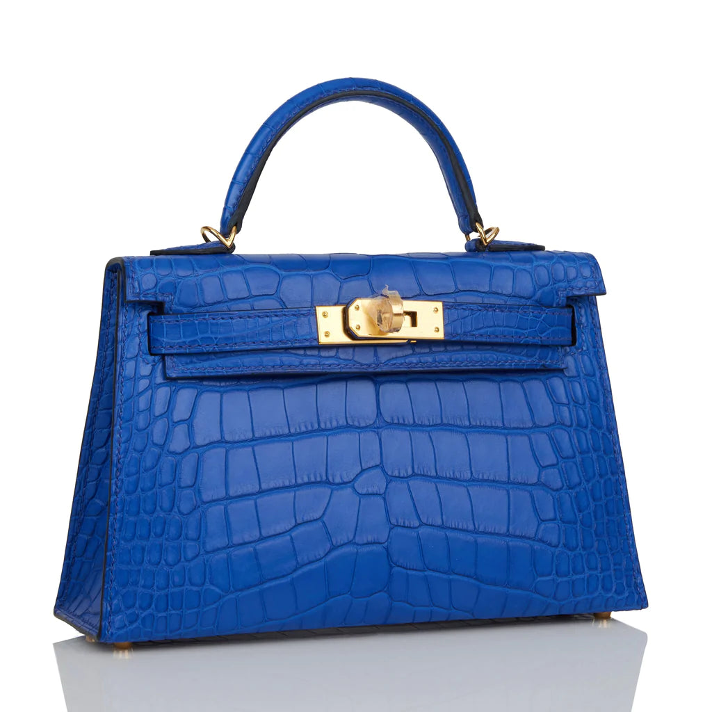 Hermès Kelly Sellier 20 Bleu Royal Matte Alligator Gold Hardware