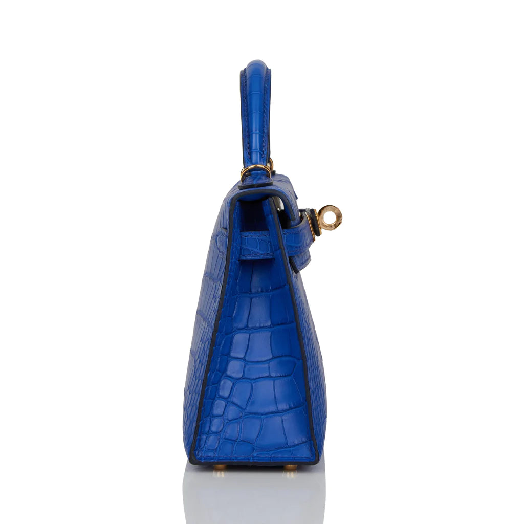 Hermès Kelly Sellier 20 Bleu Royal Matte Alligator Gold Hardware