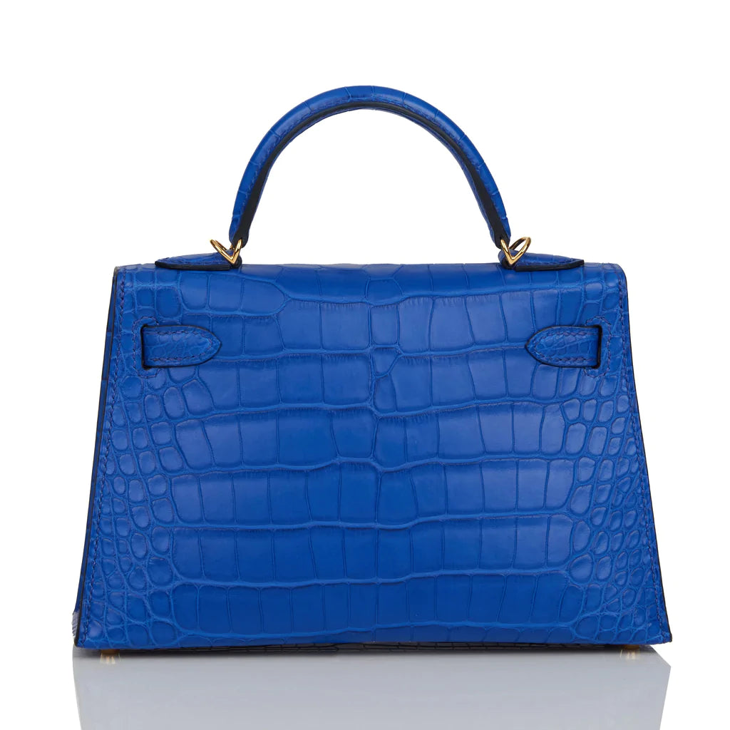 Hermès Kelly Sellier 20 Bleu Royal Matte Alligator Gold Hardware