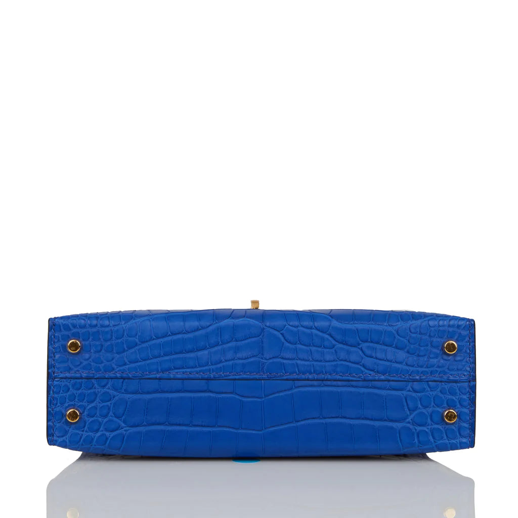 Hermès Kelly Sellier 20 Bleu Royal Matte Alligator Gold Hardware