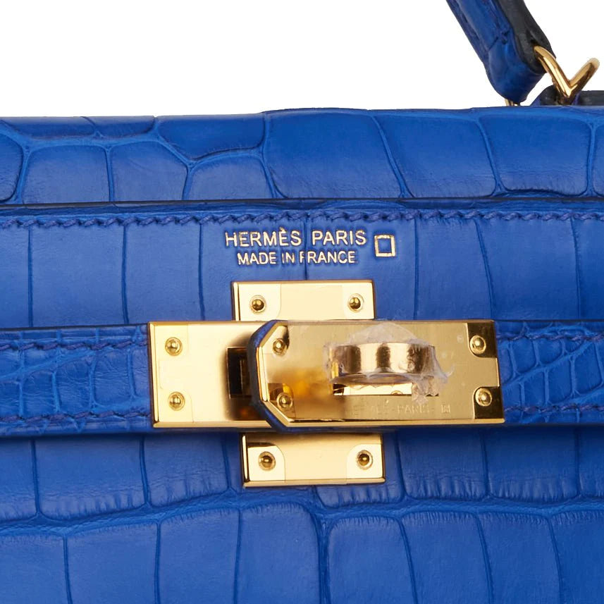 Hermès Kelly Sellier 20 Bleu Royal Matte Alligator Gold Hardware