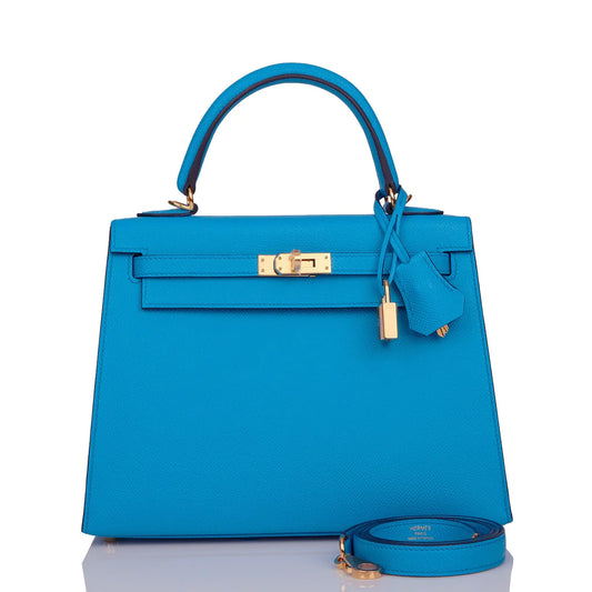 Hermès Kelly Sellier 25 Bleu Frida Epsom Gold Hardware