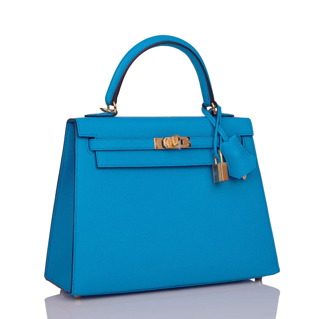 Hermès Kelly Sellier 25 Bleu Frida Epsom Gold Hardware