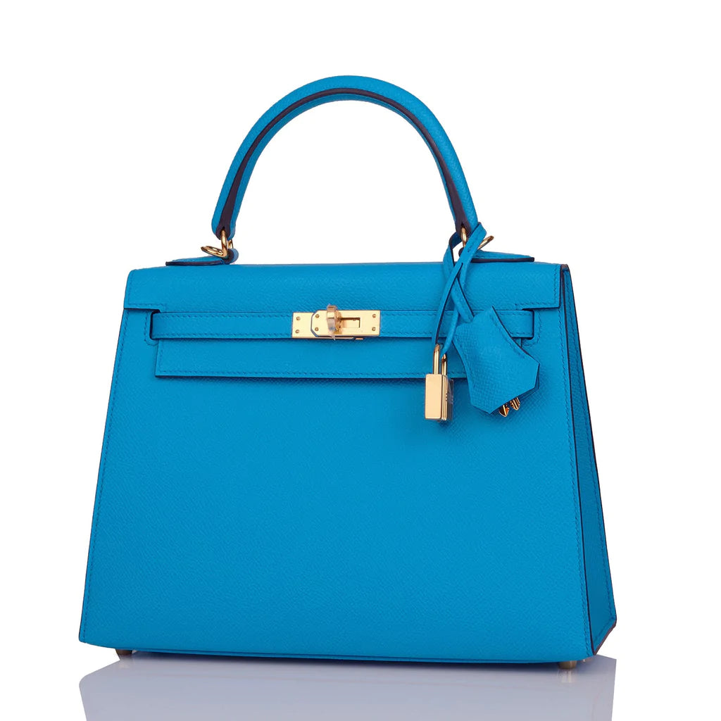 Hermès Kelly Sellier 25 Bleu Frida Epsom Gold Hardware